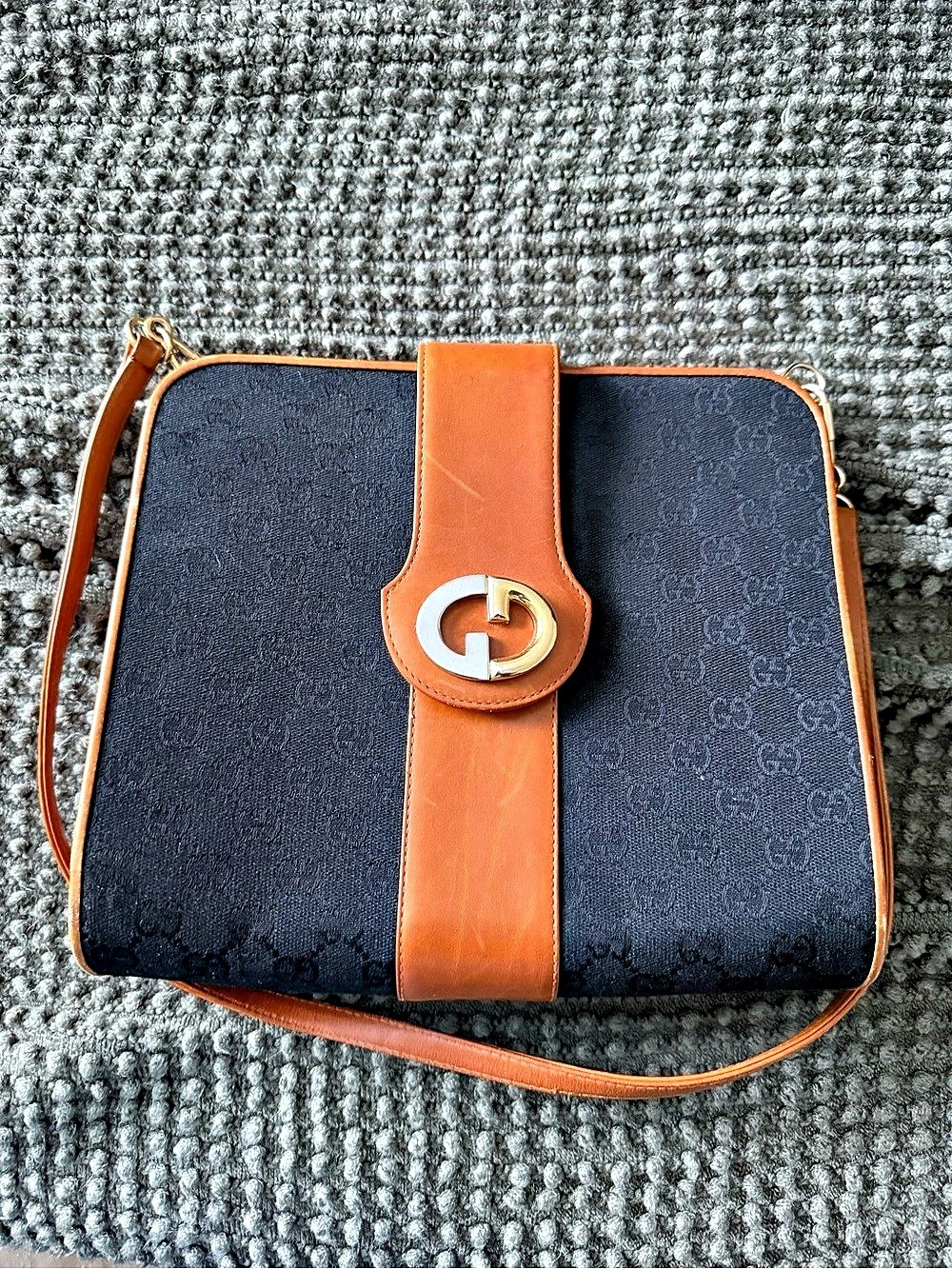 Vintage Gucci Monogram Crossbody Bag in Black & Brown